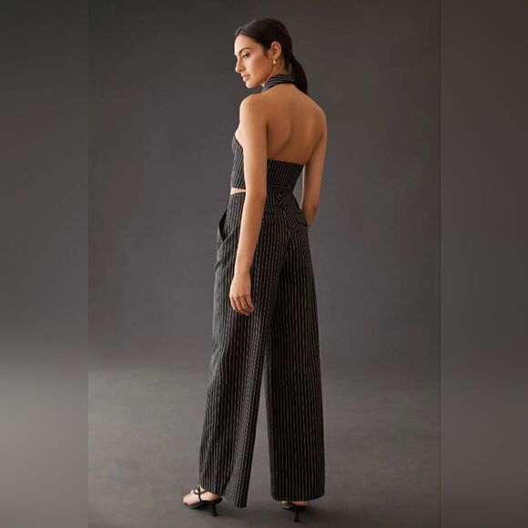 Anthropologie Mauve Black Pinstripe Halter Button Down Vest Size 10 NWT - Picture 3 of 7